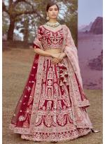 Silk Maroon Bridal Wear Stone Beads Work Lehenga Choli